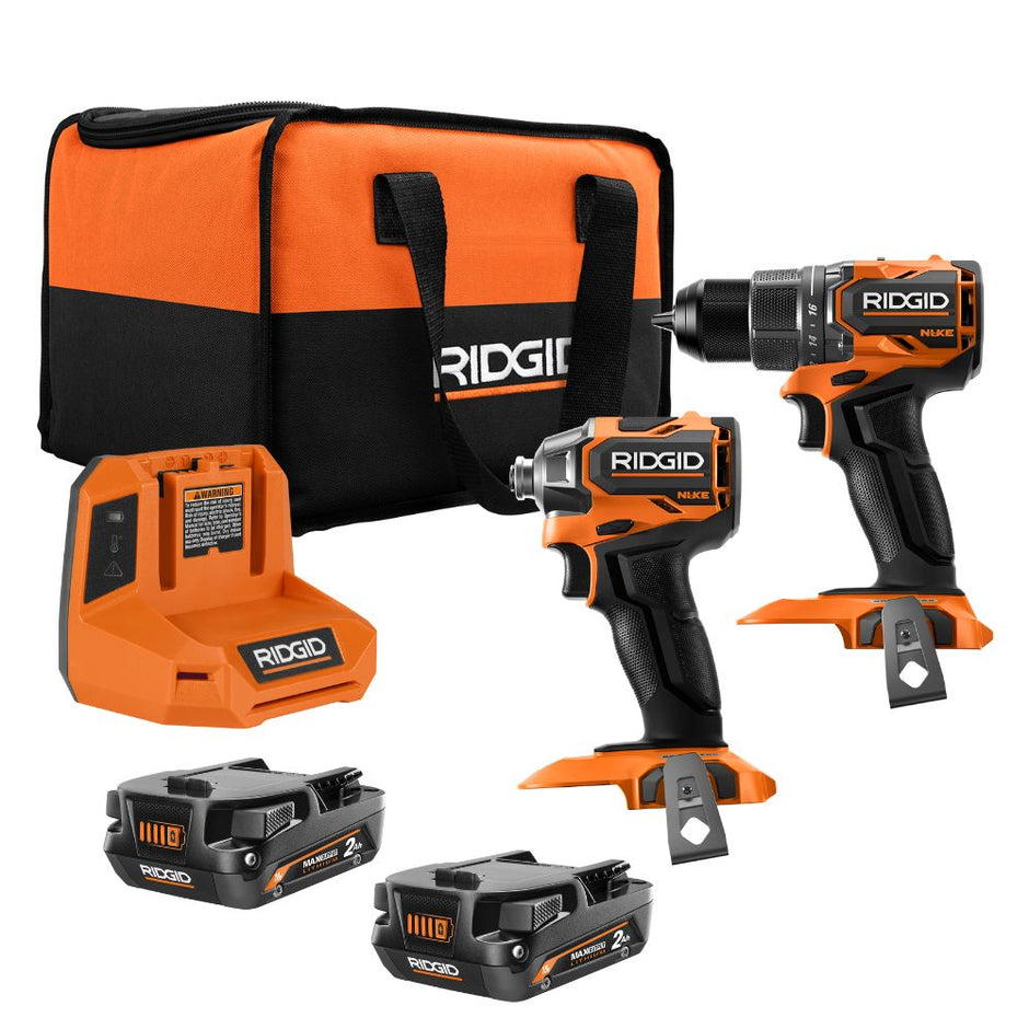 RIDGID 18V NUKE SubCompact Brushless 2-Tool Combo Kit with Drill Driver, Impact Driver, (2) Batteries & Charger