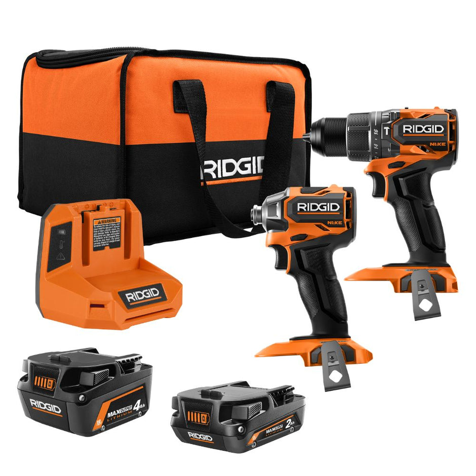 RIDGID 18V NUKE SubCompact Brushless 2-Tool Combo Kit with Hammer Drill, 4-Mode Impact Driver, (2) Batteries & Charger