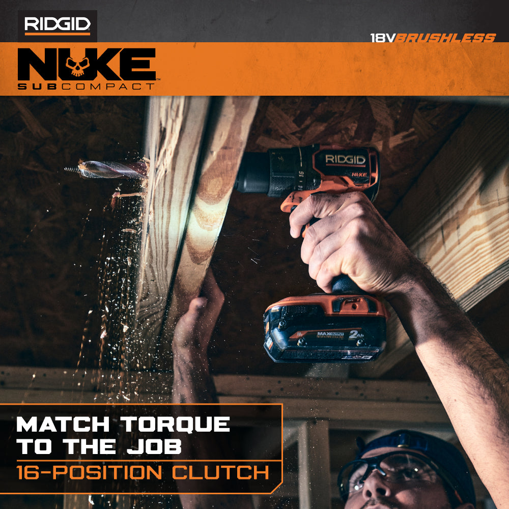 RIDGID 18V NUKE SubCompact Brushless 2-Tool Combo Kit with Drill Driver, Impact Driver, (2) Batteries & Charger
