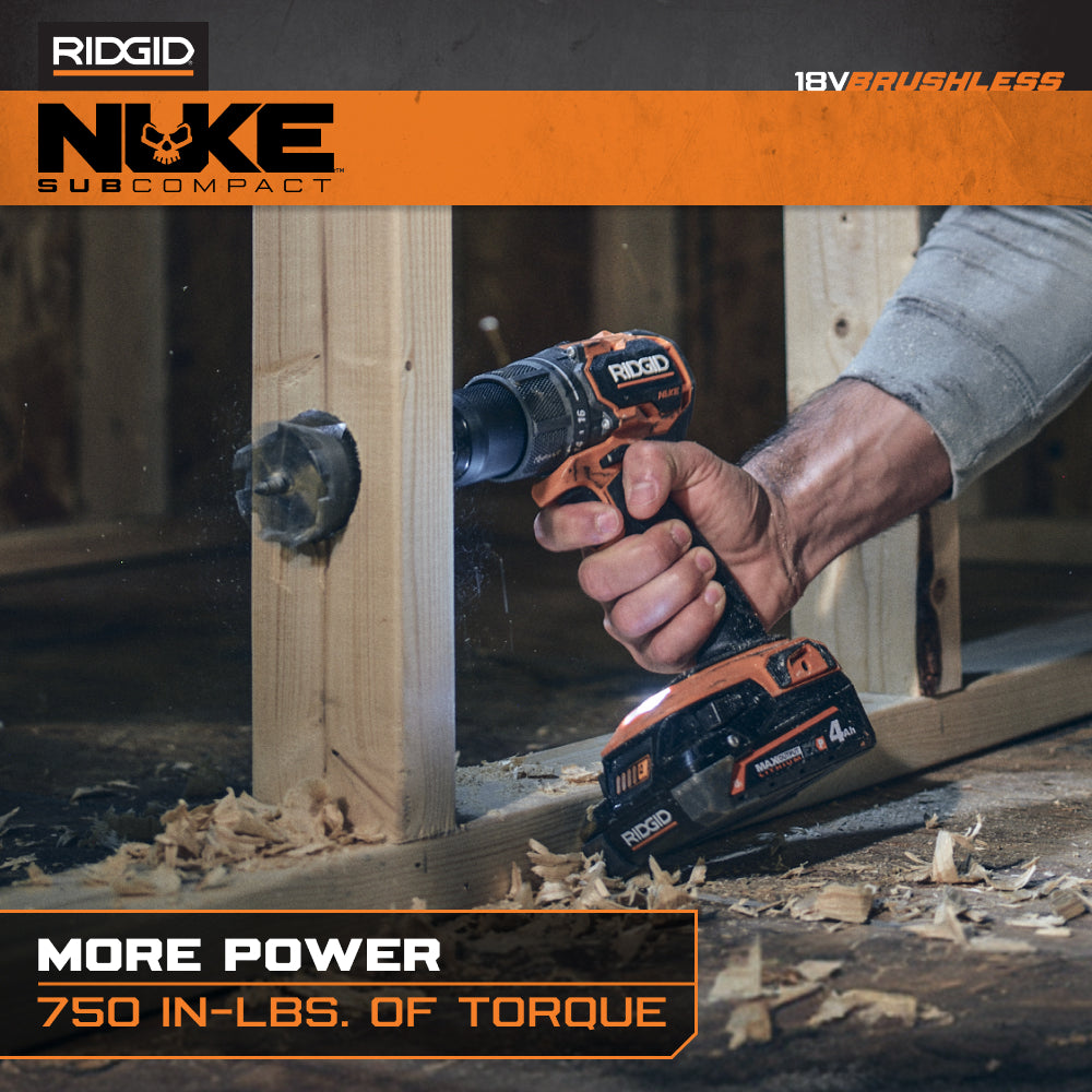 RIDGID 18V NUKE SubCompact Brushless 2-Tool Combo Kit with Drill Driver, Impact Driver, (2) Batteries & Charger