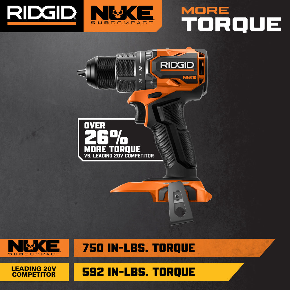 RIDGID 18V NUKE SubCompact Brushless 2-Tool Combo Kit with Drill Driver, Impact Driver, (2) Batteries & Charger