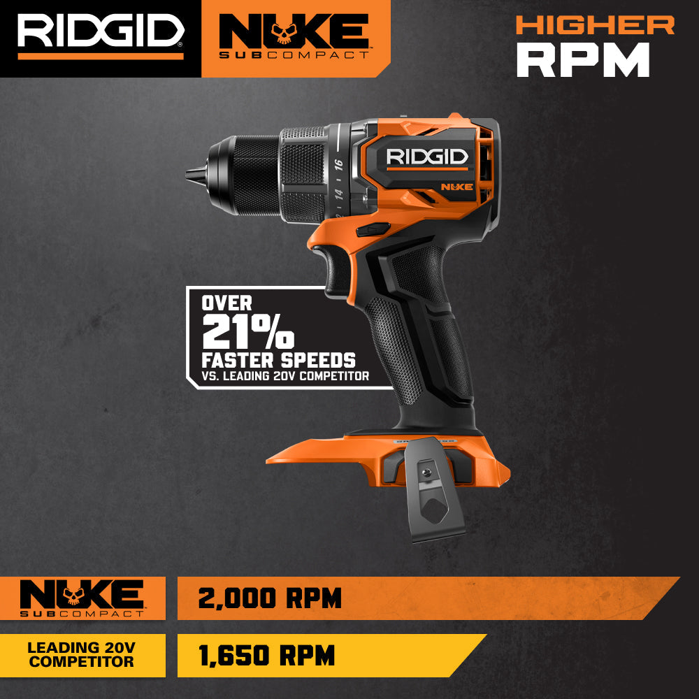 RIDGID 18V NUKE SubCompact Brushless 2-Tool Combo Kit with Drill Driver, Impact Driver, (2) Batteries & Charger