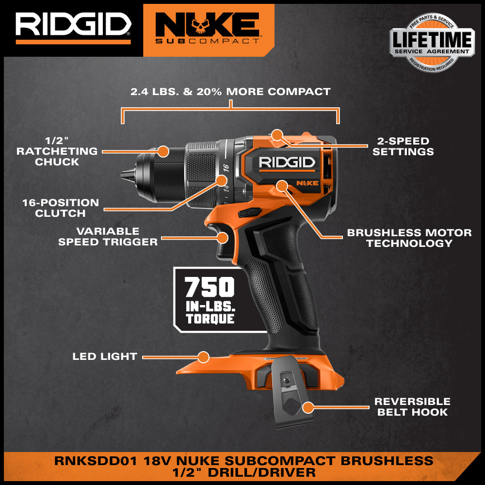 18V NUKE SubCompact Brushless 1/2" Drill/Driver Kit