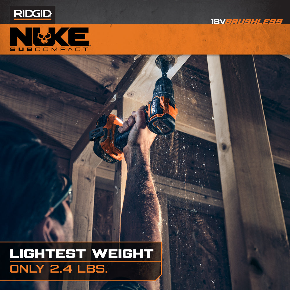 RIDGID 18V NUKE SubCompact Brushless 2-Tool Combo Kit with Drill Driver, Impact Driver, (2) Batteries & Charger
