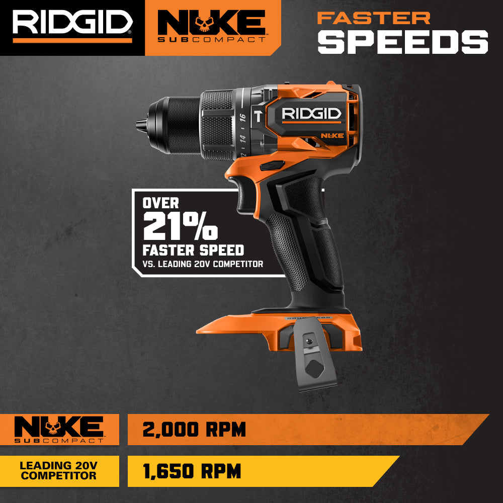 RIDGID 18V NUKE SubCompact Brushless 2-Tool Combo Kit with Hammer Drill, 4-Mode Impact Driver, (2) Batteries & Charger