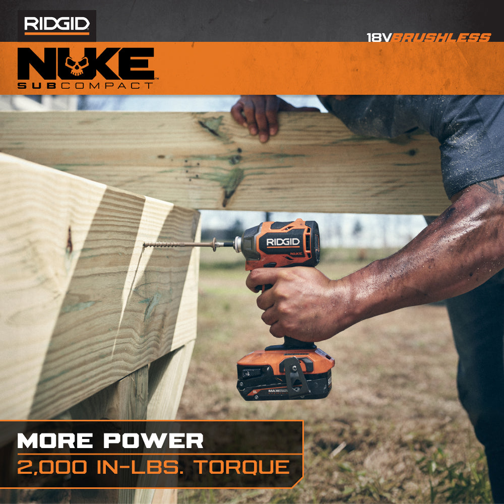 RIDGID 18V NUKE SubCompact Brushless 2-Tool Combo Kit with Drill Driver, Impact Driver, (2) Batteries & Charger