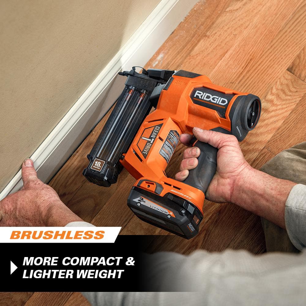 18V Brushless Cordless 18-Gauge 2-1/8 in. Brad Nailer with CLEAN DRIVE Technology with 2.0 Ah Battery and Charger