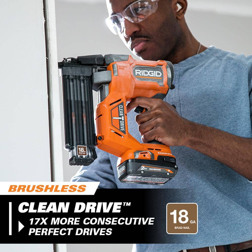 18V Brushless Cordless 18-Gauge 2-1/8 in. Brad Nailer with CLEAN DRIVE Technology with 2.0 Ah Battery and Charger