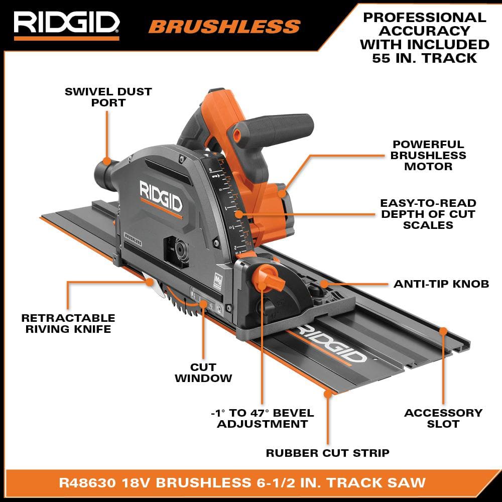 18V Brushless Cordless 6-1/2 in. Track Saw (Tool Only)