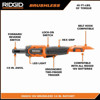 18V Brushless Cordless 1/4 in. Ratchet (Tool Only)