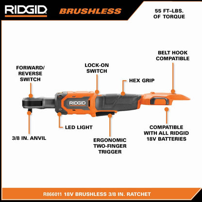18V Brushless Cordless 3/8 in. Ratchet Kit with 2.0 Ah Battery and Charger