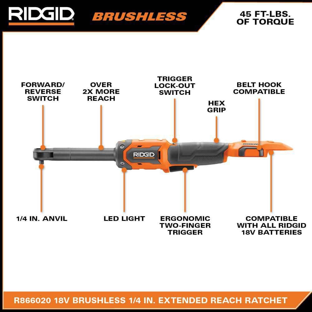 18V Brushless Cordless 1/4 in. Extended Reach Ratchet (Tool Only)