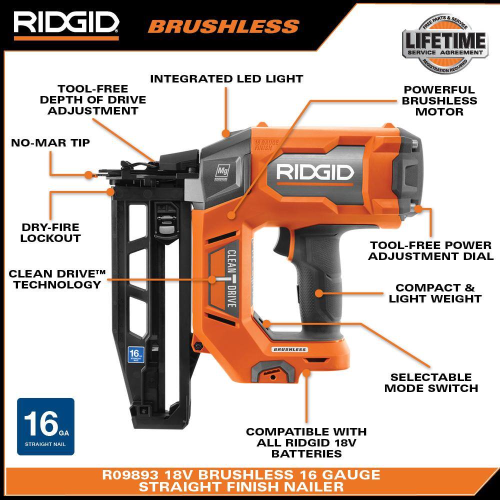 18V Brushless Cordless 16-Gauge 2-1/2 in. Straight Finish Nailer Kit with 2.0 Ah Battery and Charger