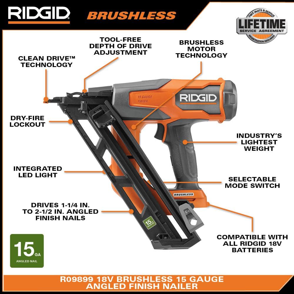 18V Brushless Cordless 15-Gauge Angled Finish Nailer (Tool Only)
