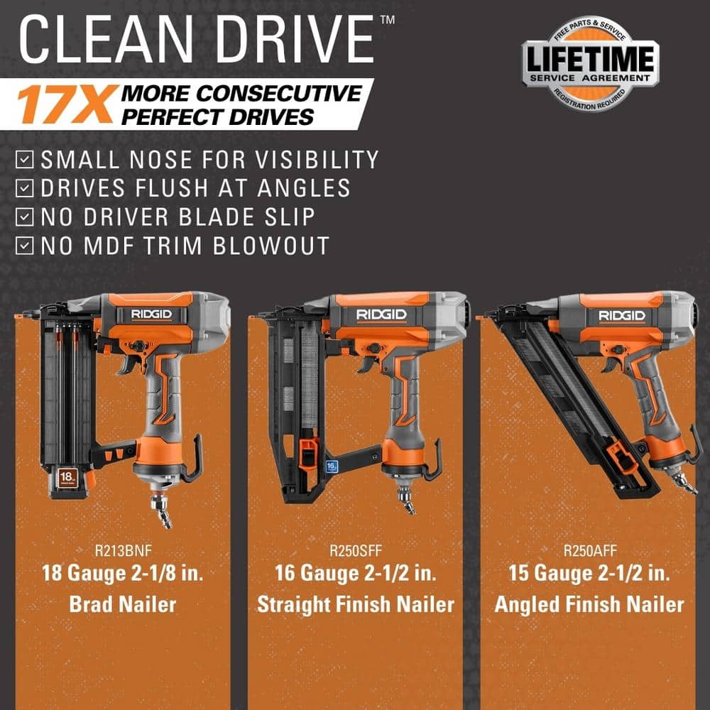 Pneumatic 16-Gauge 2-1/2 in. Straight Finish Nailer with CLEAN DRIVE Technology
