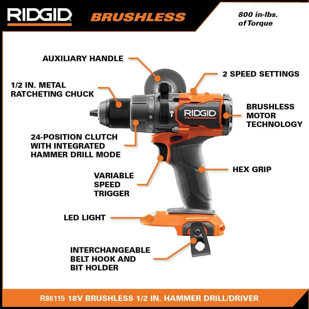 18V Brushless Cordless 1/2 in. Hammer Drill/Driver Kit with 4.0 Ah MAX Output Battery, 18V Charger, and Tool Bag