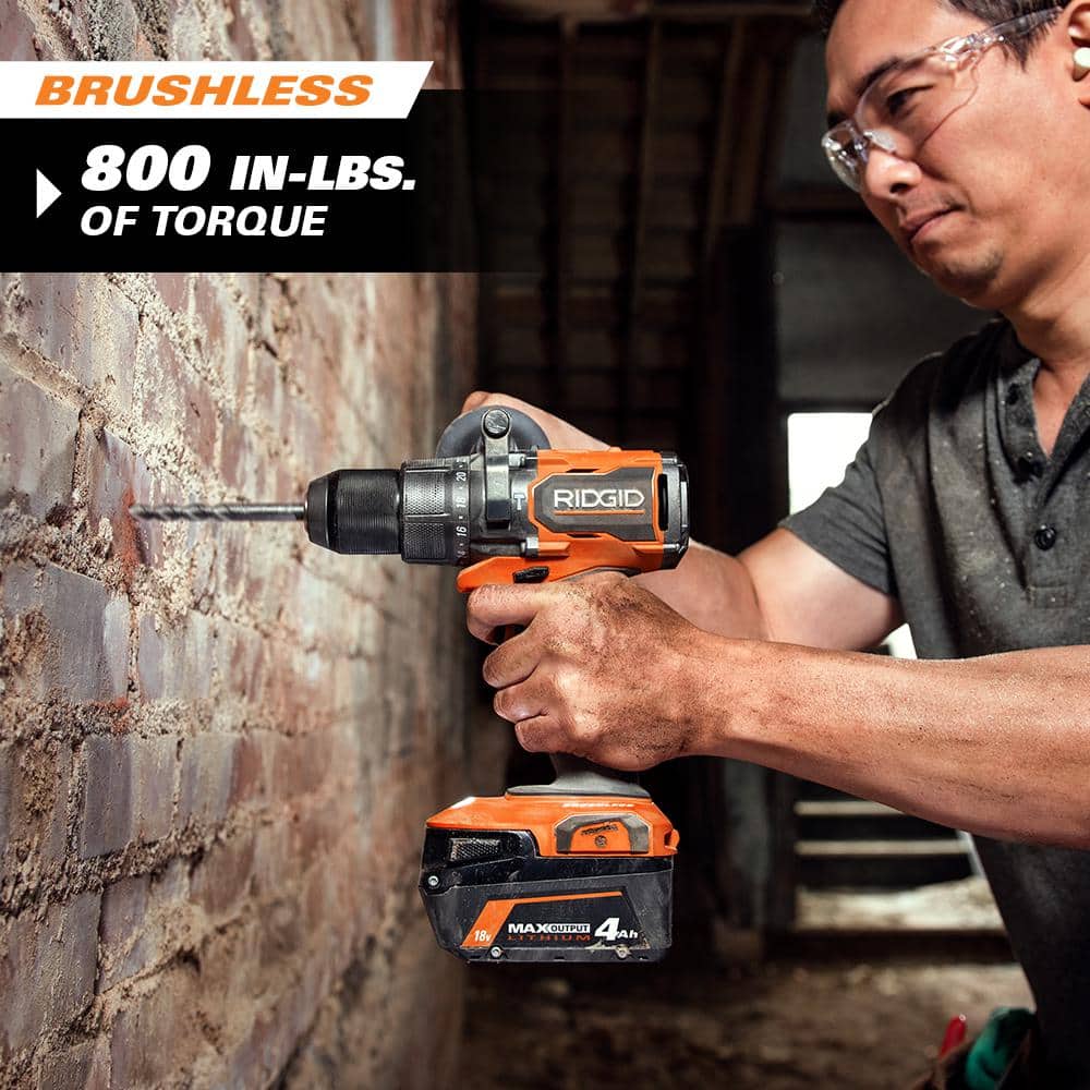 18V Brushless Cordless 1/2 in. Hammer Drill/Driver Kit with 4.0 Ah MAX Output Battery, 18V Charger, and Tool Bag
