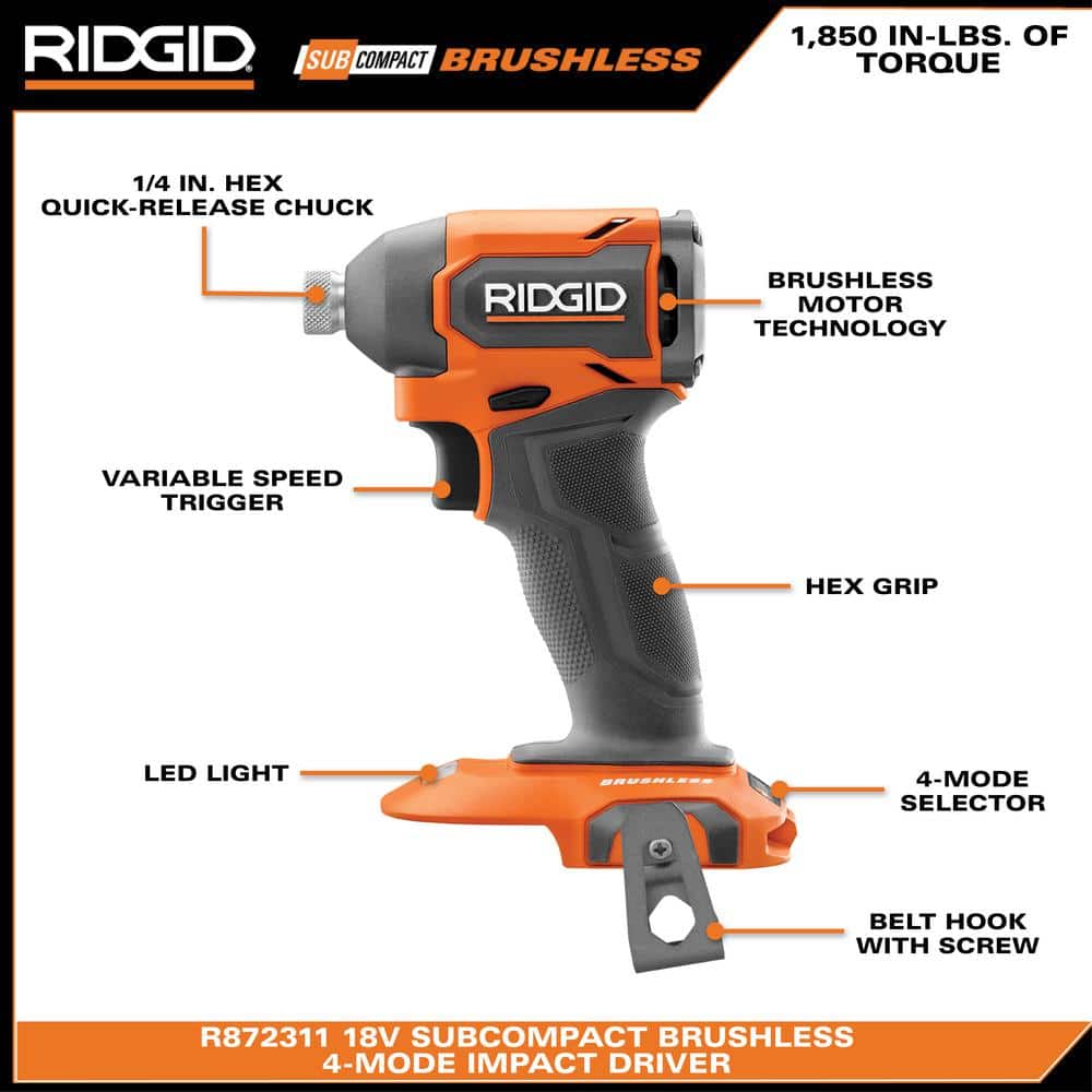 18V SubCompact Brushless Cordless Impact Driver Kit with 2.0 Ah Battery, Charger, and Tool Bag