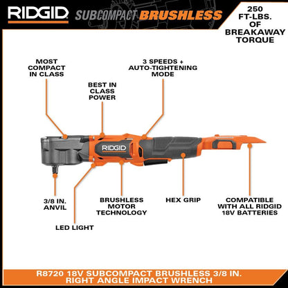 18V SubCompact Brushless 3/8 in. Right Angle Impact Wrench (Tool Only)