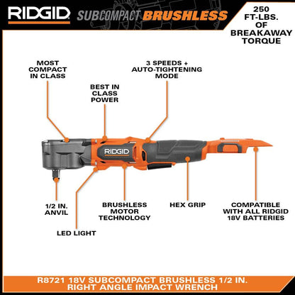 18V SubCompact Brushless 1/2 in. Right Angle Impact Wrench (Tool Only)