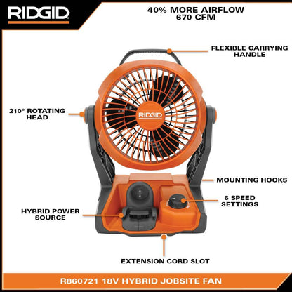 18V Cordless Hybrid Jobsite Fan (Tool Only)