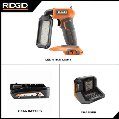 18V Cordless LED Stick Light Kit with 2.0 Ah Battery and Charger