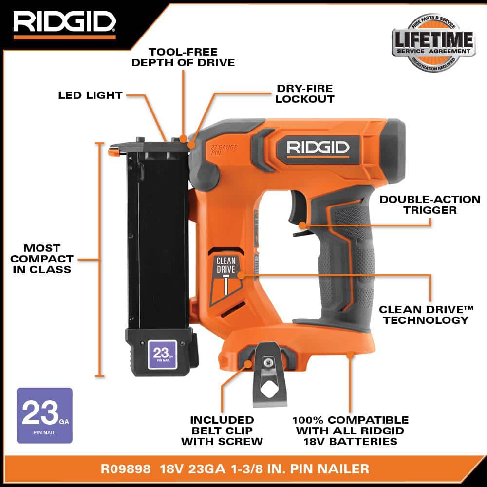 18V Cordless 23 Gauge 1-3/8 in. Headless Pin Nailer Kit with 2.0 Ah Battery and Charger