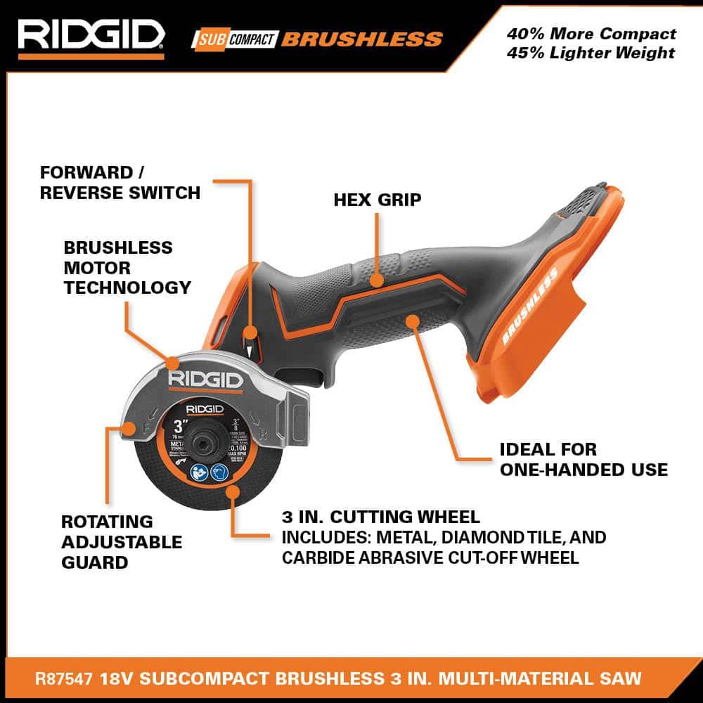 18V SubCompact Brushless Cordless 3 in. Multi-Material Saw Kit with (3) Cutting Wheels, 2.0 Ah Battery, and 18V Charger
