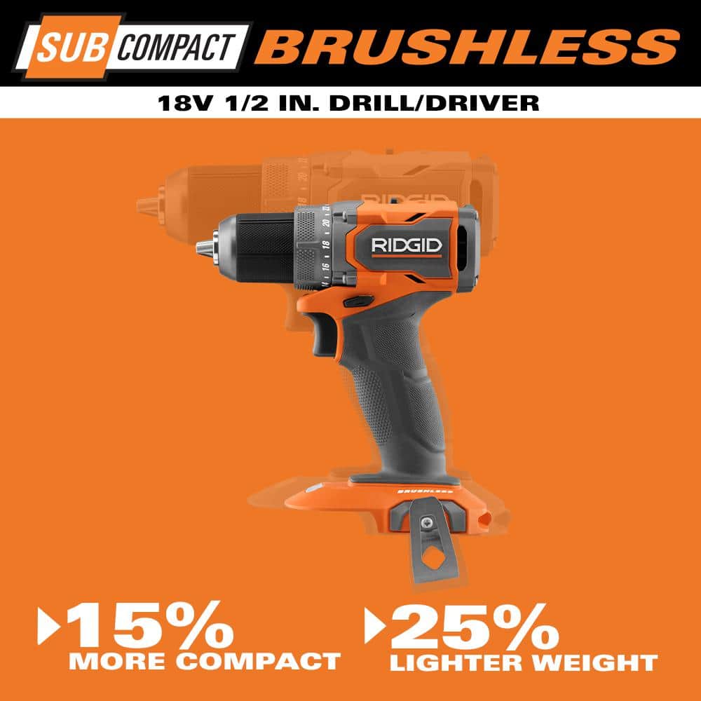 18V SubCompact Brushless Cordless 1/2 in. Drill/Driver Kit with (2) 2.0 Ah Batteries, Charger, and Tool Bag