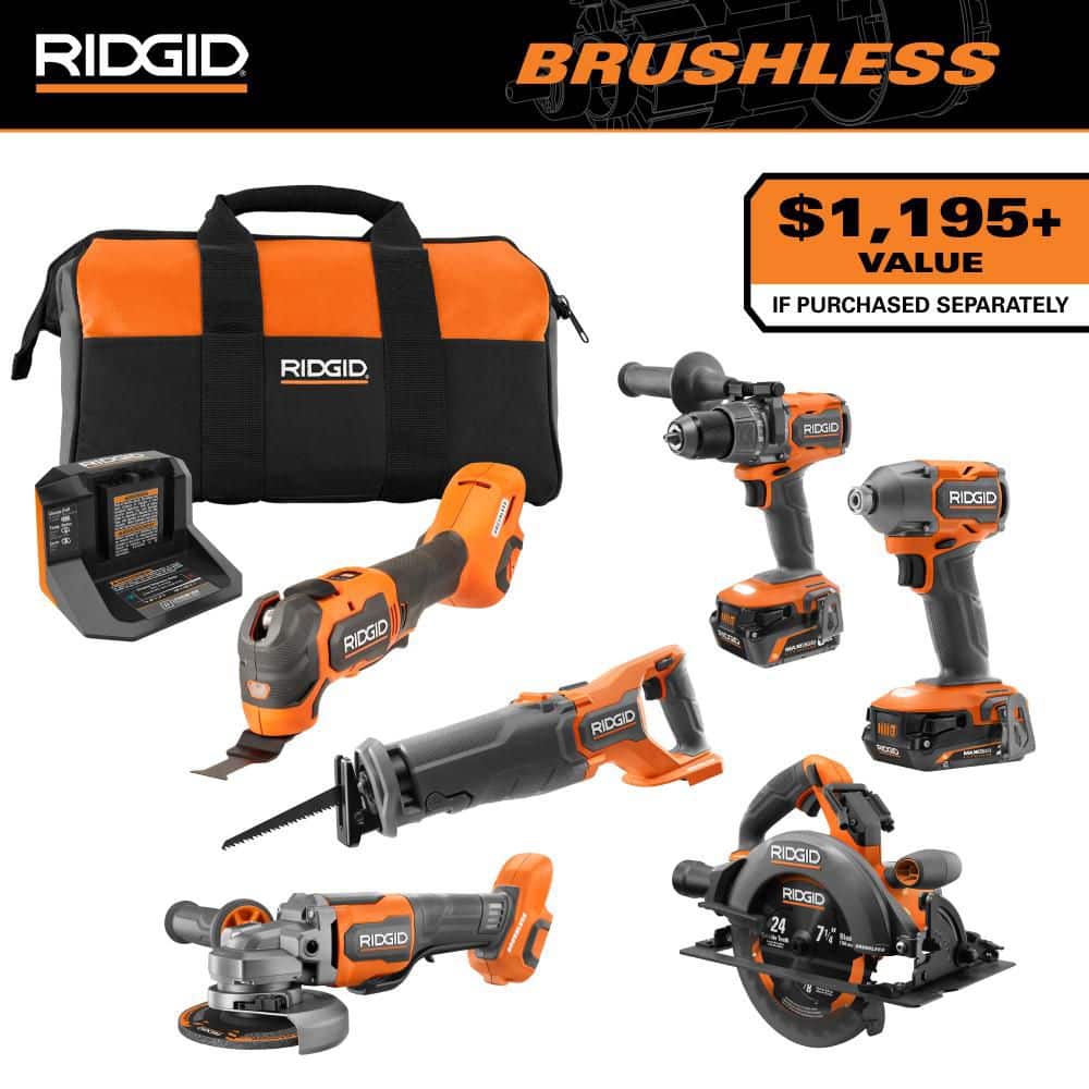 18V Brushless Cordless 6-Tool Combo Kit with 6.0 Ah and 2.0 Ah MAX Output Batteries and Charger
