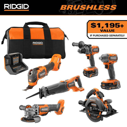 18V Brushless Cordless 6-Tool Combo Kit with 6.0 Ah and 2.0 Ah MAX Output Batteries and Charger