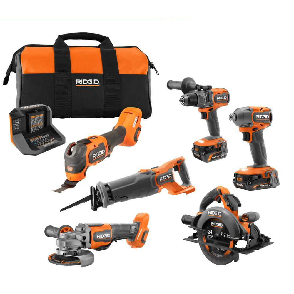 18V Brushless Cordless 6-Tool Combo Kit with 6.0 Ah and 2.0 Ah MAX Output Batteries and Charger