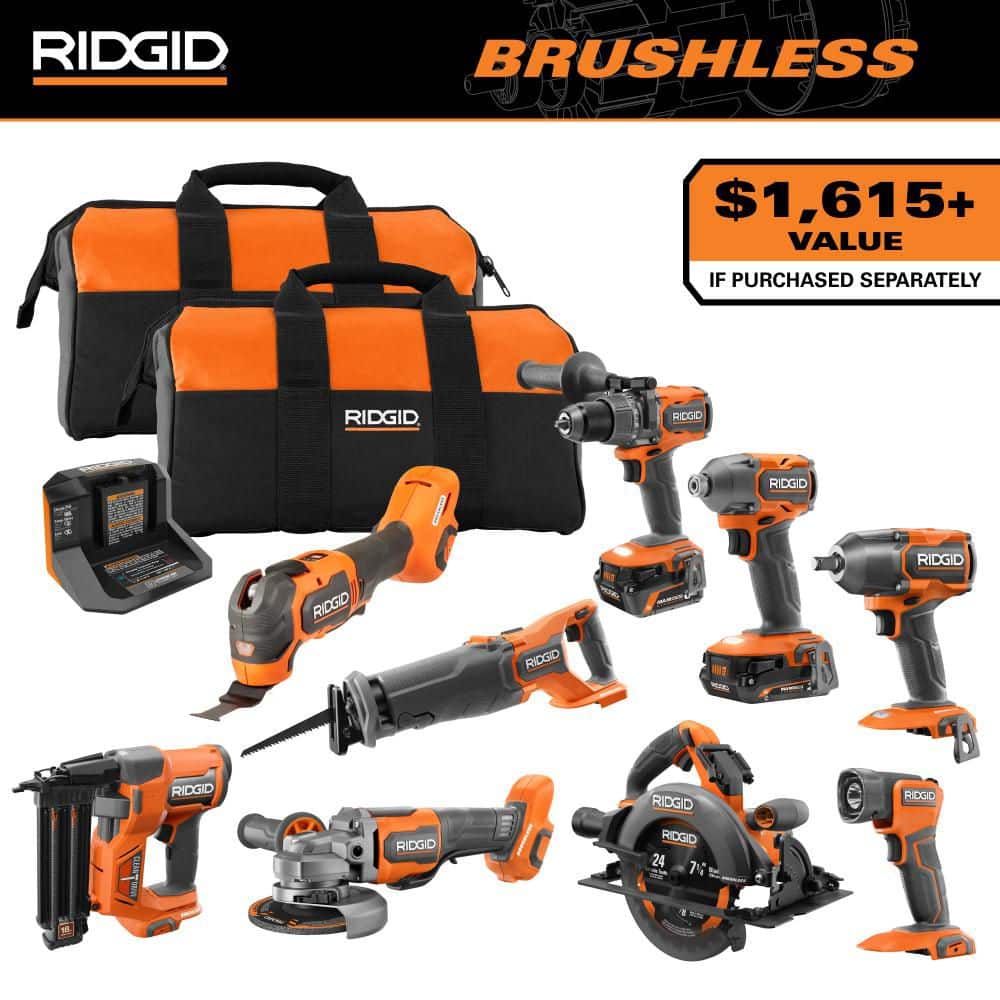 18V Brushless 9-Tool Combo Kit with 6.0 Ah and 2.0 Ah MAX Output Batteries and Charger