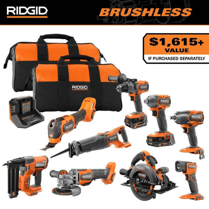 18V Brushless 9-Tool Combo Kit with 6.0 Ah and 2.0 Ah MAX Output Batteries and Charger