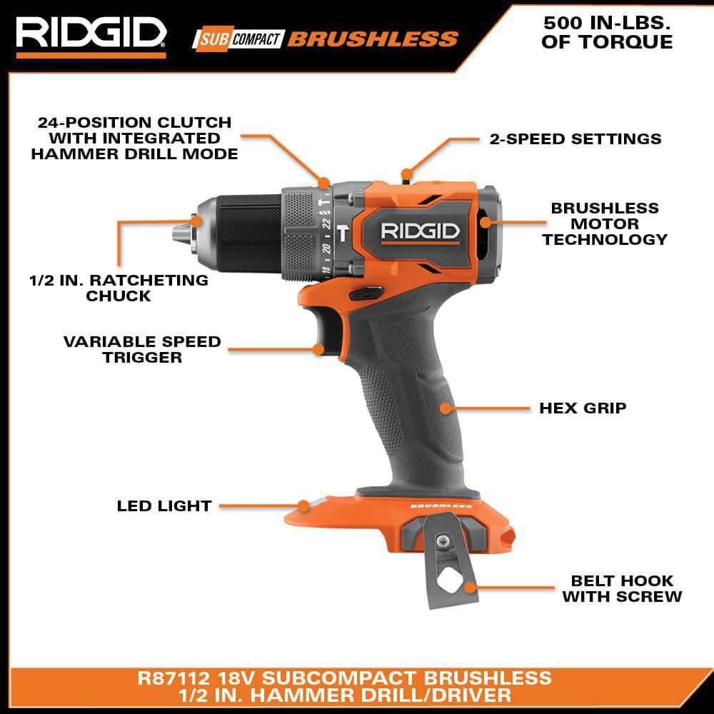 18V SubCompact Brushless Cordless 2- Tool Combo Kit w/ Hammer Drill, Impact Driver, (2) 2.0 Ah Batteries, Charger, & Bag