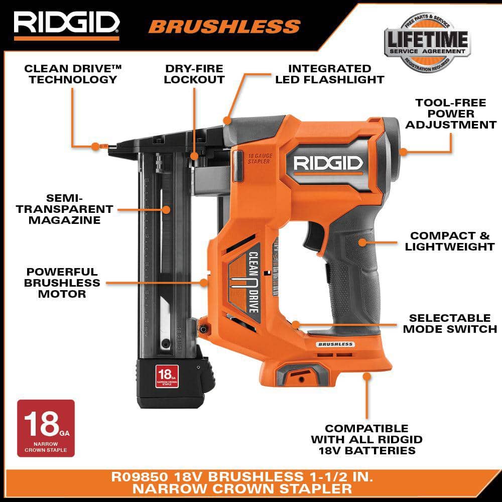 18V Brushless Cordless 18-Gauge Narrow Crown Stapler Kit with 2.0 Ah Battery and Charger