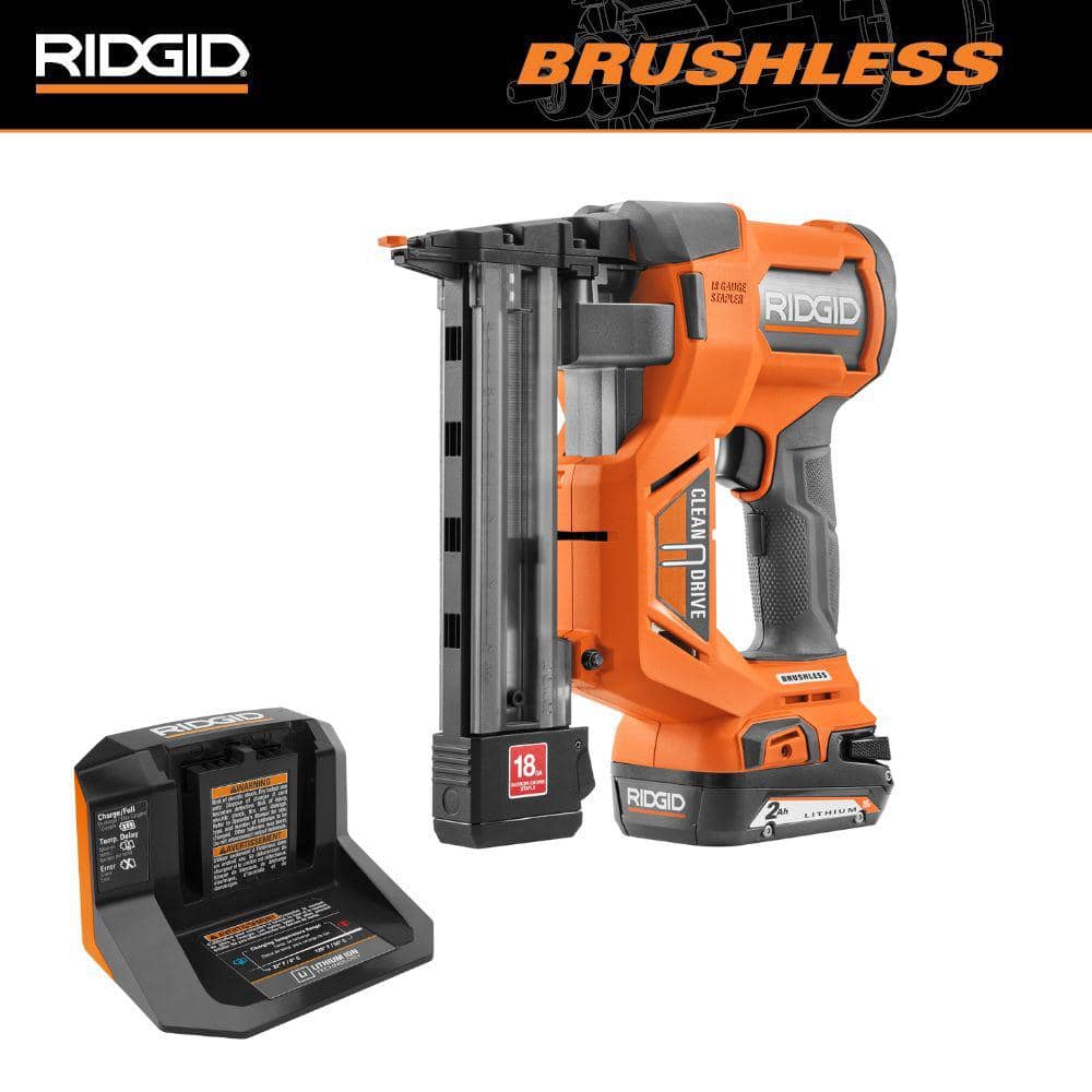 18V Brushless Cordless 18-Gauge Narrow Crown Stapler Kit with 2.0 Ah Battery and Charger