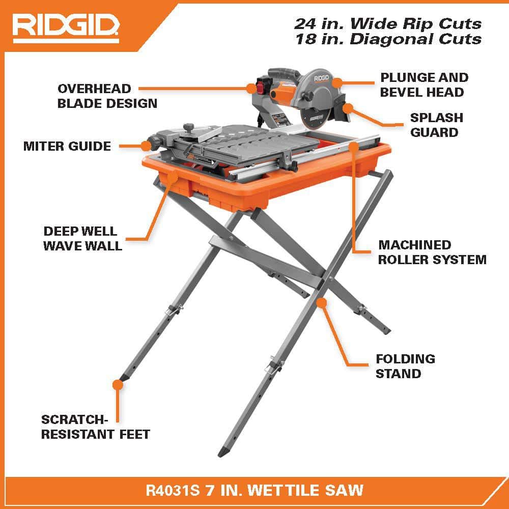 9-Amp 7 in. Blade Corded Wet Tile Saw with Stand – RIDGID Canada