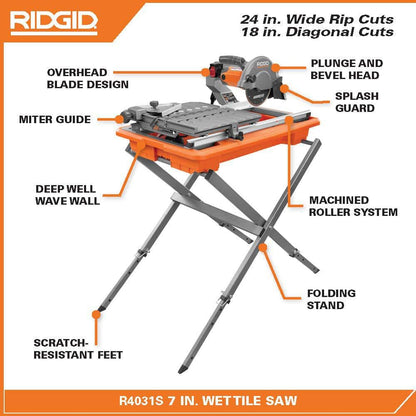 9-Amp 7 in. Blade Corded  Wet Tile Saw with Stand