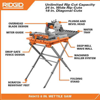 12 Amp 8 in. Blade Corded Wet Tile Saw with Extended Rip